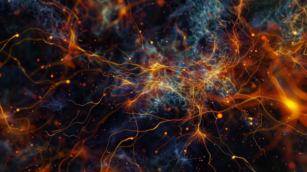 Multiple myelinated axons running parallel and crossing over each other creating a complex network photo