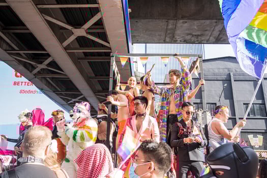 Bangkok, Thailand - JUN 4, 2023 Siam Center The World of Freedom and Pride 2023, The short action and atmosphere of people joins celebrations in the event. photo