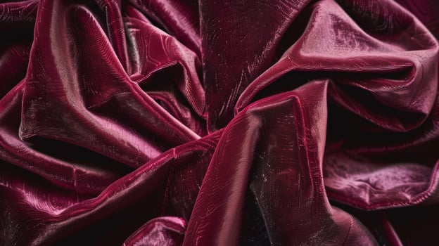 A closeup image of velvet fabric in a deep sumptuous burgundy color showing the lustrous sheen of its highquality fibers photo