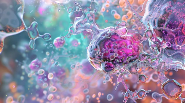 A microscopic view of a cell undergoing posttranslational modifications to regulate the activity of a protein photo