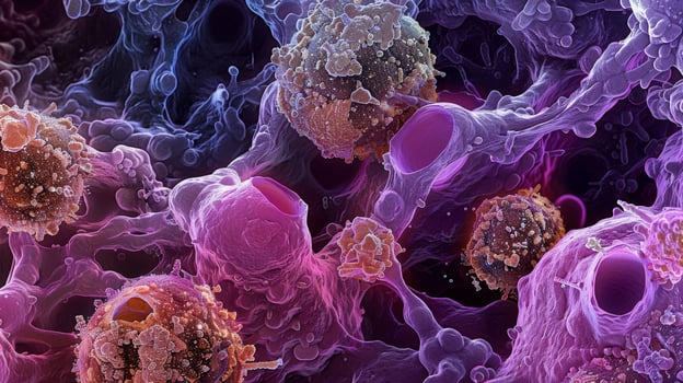Electron micrograph of apoptotic cells showing the formation of membranebound apoptotic bodies a hallmark of programmed cell death photo