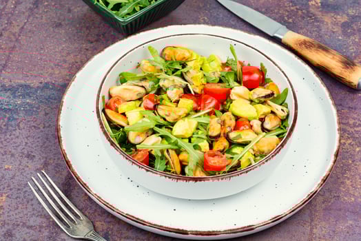 Seafood salad with mussels. photo