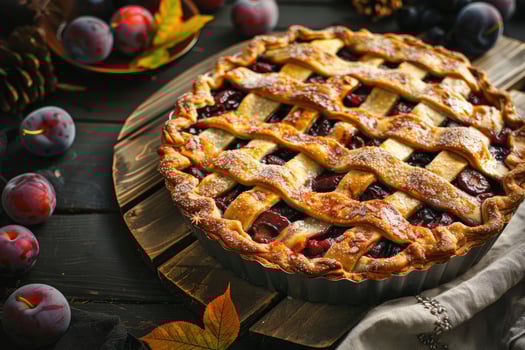 Homemade plum pie. Autumn plum pie. photo