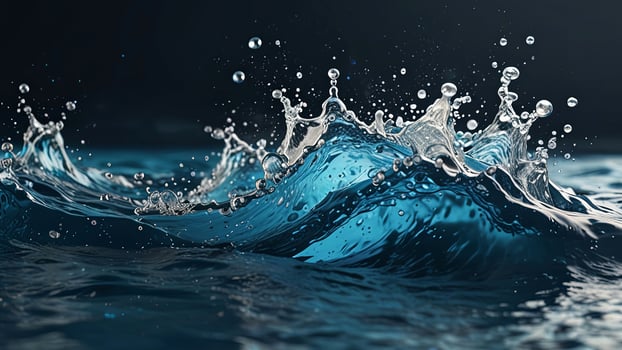 Abstract background with blue water splashes, waves and drops. Water surface texture for banner, poster template photo