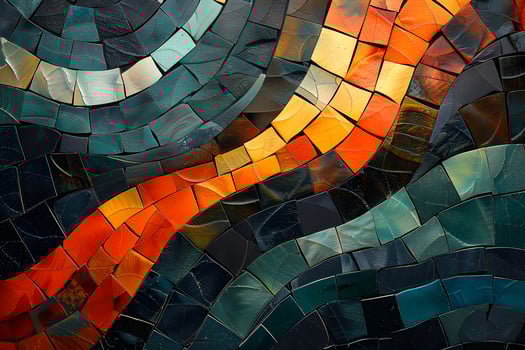 Close view of vibrant mosaic depicting a cresting wave photo