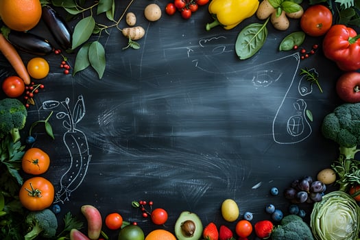 Circle of assorted organic produce and fruits photo