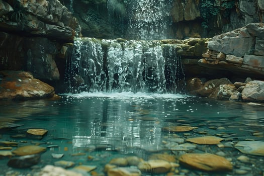 A waterfall cascading over rocks in the river photo
