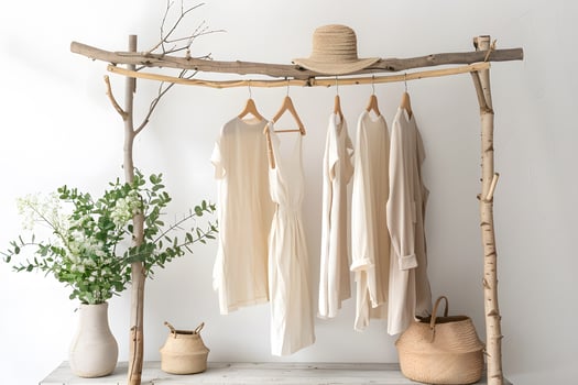 A wooden clothes rack full of hanging garments photo