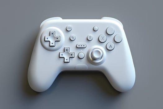 A white game controller on a gray surface photo