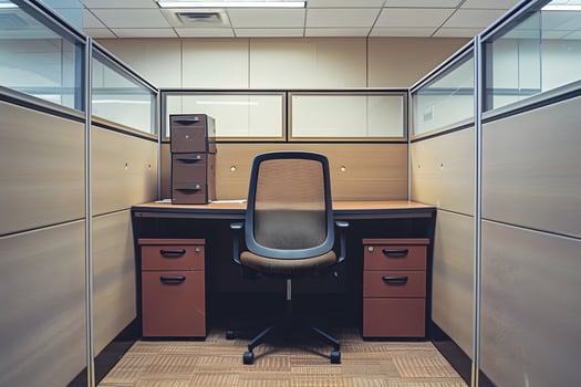 A chair sitting in a cubicle photo