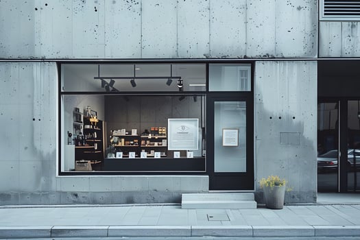 A store front with a window and a plant in the window photo