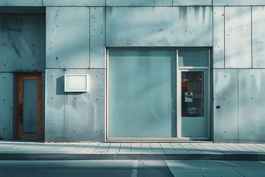 A blue door and a window on a building photo