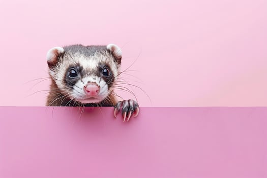 adorable ferret peeking out against a white background with copy space photo