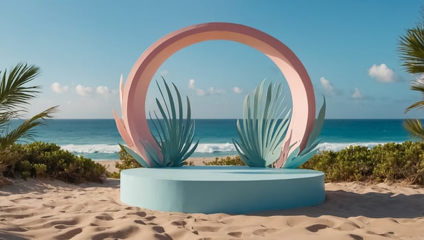 Beautiful podium, tropic leaves, sea photo