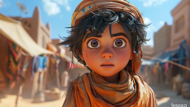 A 3D cartoon character in a space adventure scene. photo