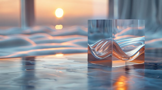 A 3D glass logo with a crystal-clear finish. photo