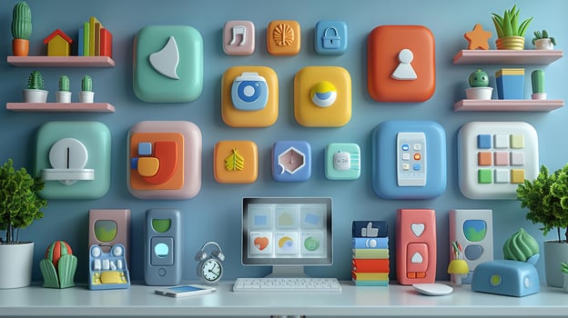 A 3D icon set for a productivity application. photo