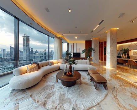 A VR tour of a luxurious penthouse living room. photo