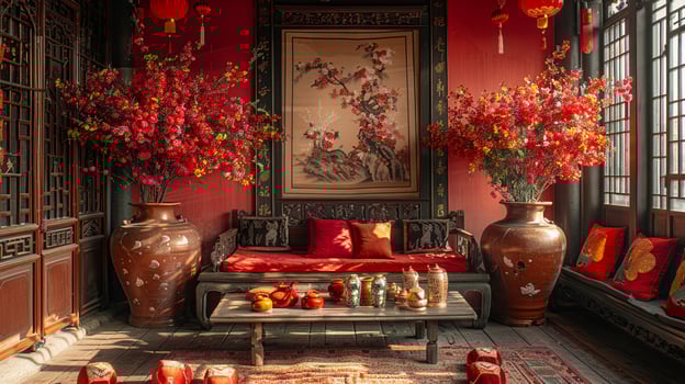 A beautifully decorated home interior for Lunar New Year. photo