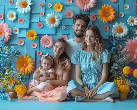 A creative collage template with family photos and colorful decorations