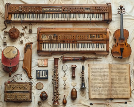 A detailed outline of a musical instrument collection. photo