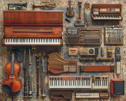A detailed outline of a musical instrument collection. photo