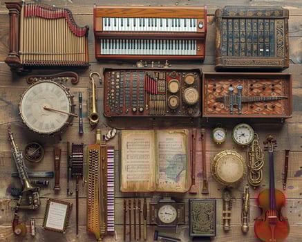 A detailed outline of a musical instrument collection. photo