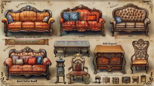A detailed outline of different types of furniture. photo