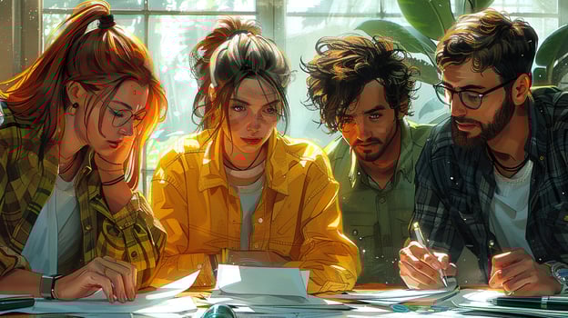 A diverse group of colleagues working on a group project. photo