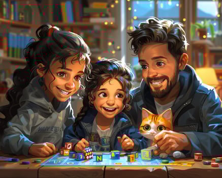 A family enjoying a movie night at home. photo