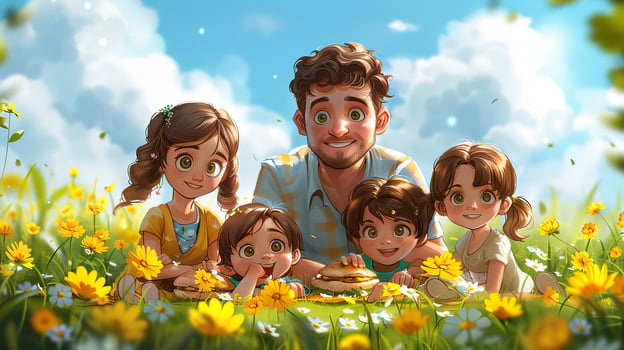 A family having a picnic in the countryside. photo