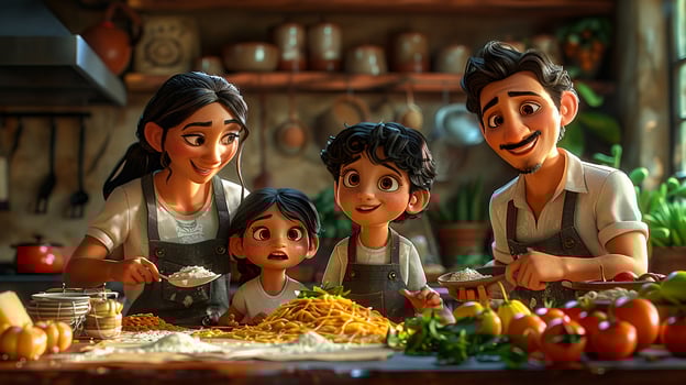 A family preparing a traditional Mexican meal together. photo
