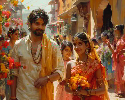 A family visiting a cultural festival vibrant and engaging photo