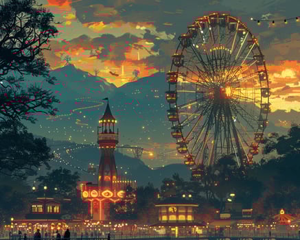 A family visiting an amusement park. photo
