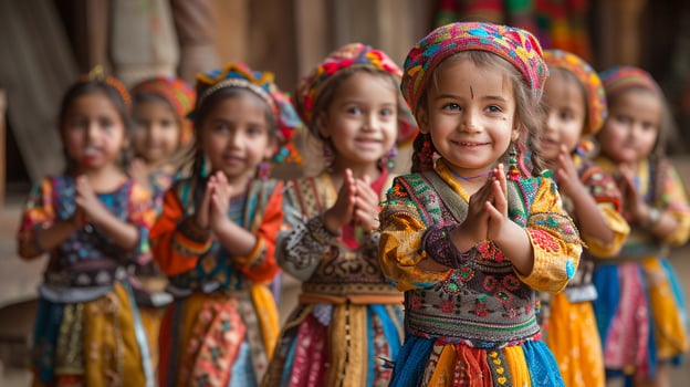 A group of children in traditional clothing playing. photo