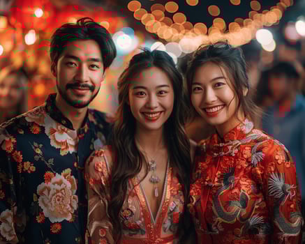 A group of friends celebrating Lunar New Year with fireworks photo