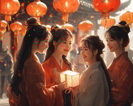 A group of friends celebrating Lunar New Year with fireworks photo