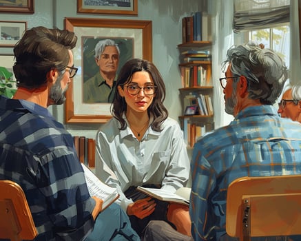 A support group meeting for parents in a community center. photo