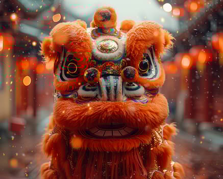 A traditional lion dance performance during Lunar New Year. photo