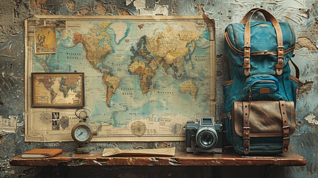 A travel collage with adventure photos and vintage map designs.