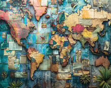 A travel adventure collage with exotic destination photos and map templates.