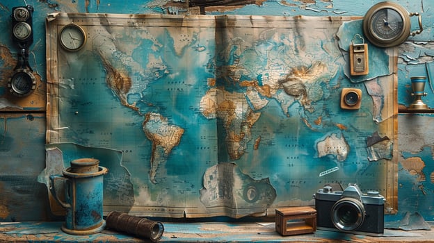 A travel collage with adventure photos and vintage map designs.