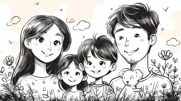 An outline illustration of a family including parents and children photo