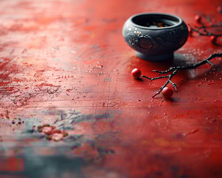 Close-up of a traditional Chinese New Year calligraphy on red paper. photo