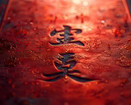 Close-up of a traditional Chinese New Year calligraphy on red paper. photo