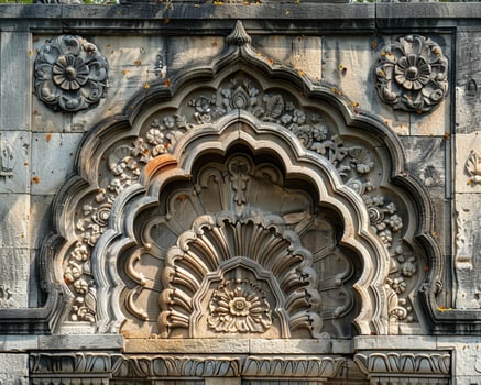Detailed carvings on mosques entrance close-up photo