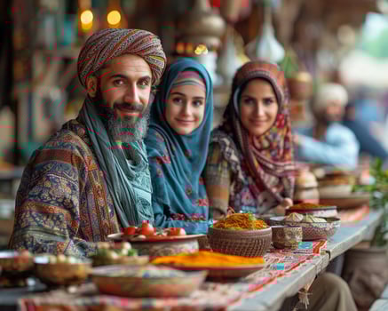 Family gathered around a festive table for Eid al Adha meal photo