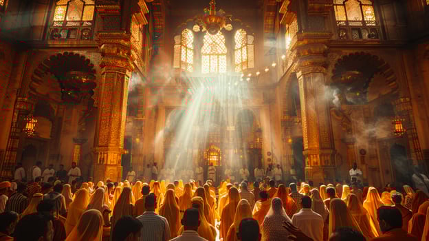 Group of people celebrating a festival inside a mosque photo