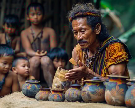 Man teaching traditional crafts to children medium shot photo