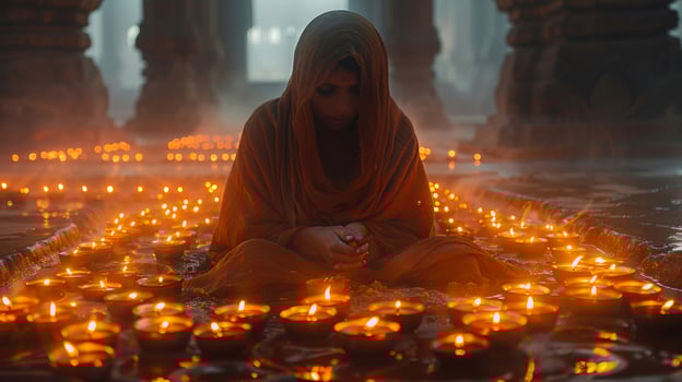 Person lighting candles inside a mosque medium shot photo